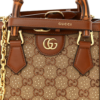 Gucci New Canvas Charisma Calfskin Crystal GG Monogram Mini Diana Tote Bag Camel Ebony 7 of 12