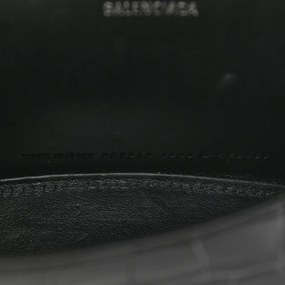 Balenciaga Shiny Calfskin Monochrome Crocodile Embossed Hourglass Top Handle Bag XS Black 7 of 11
