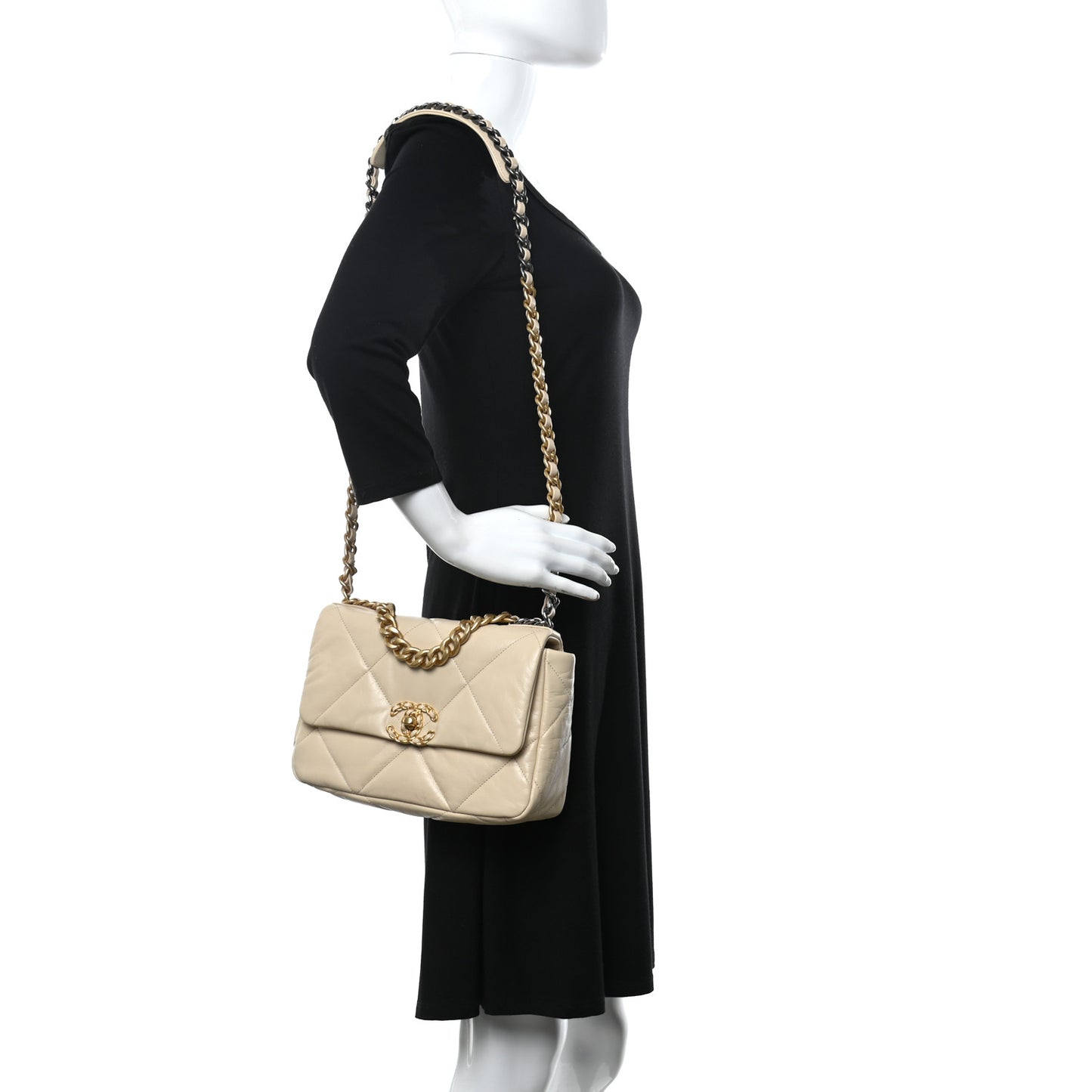 Goatskin Quilted Medium Chanel 19 Flap Beige