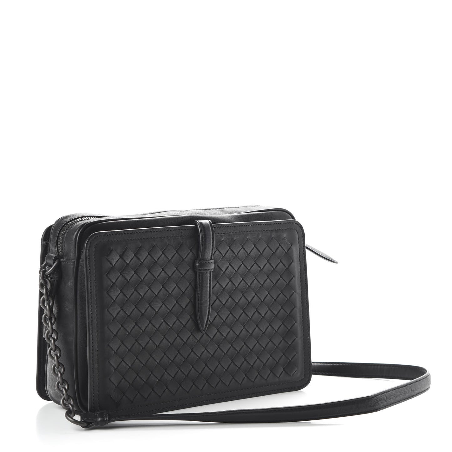 Nappa Intrecciato Medium Camera Shoulder Bag Black