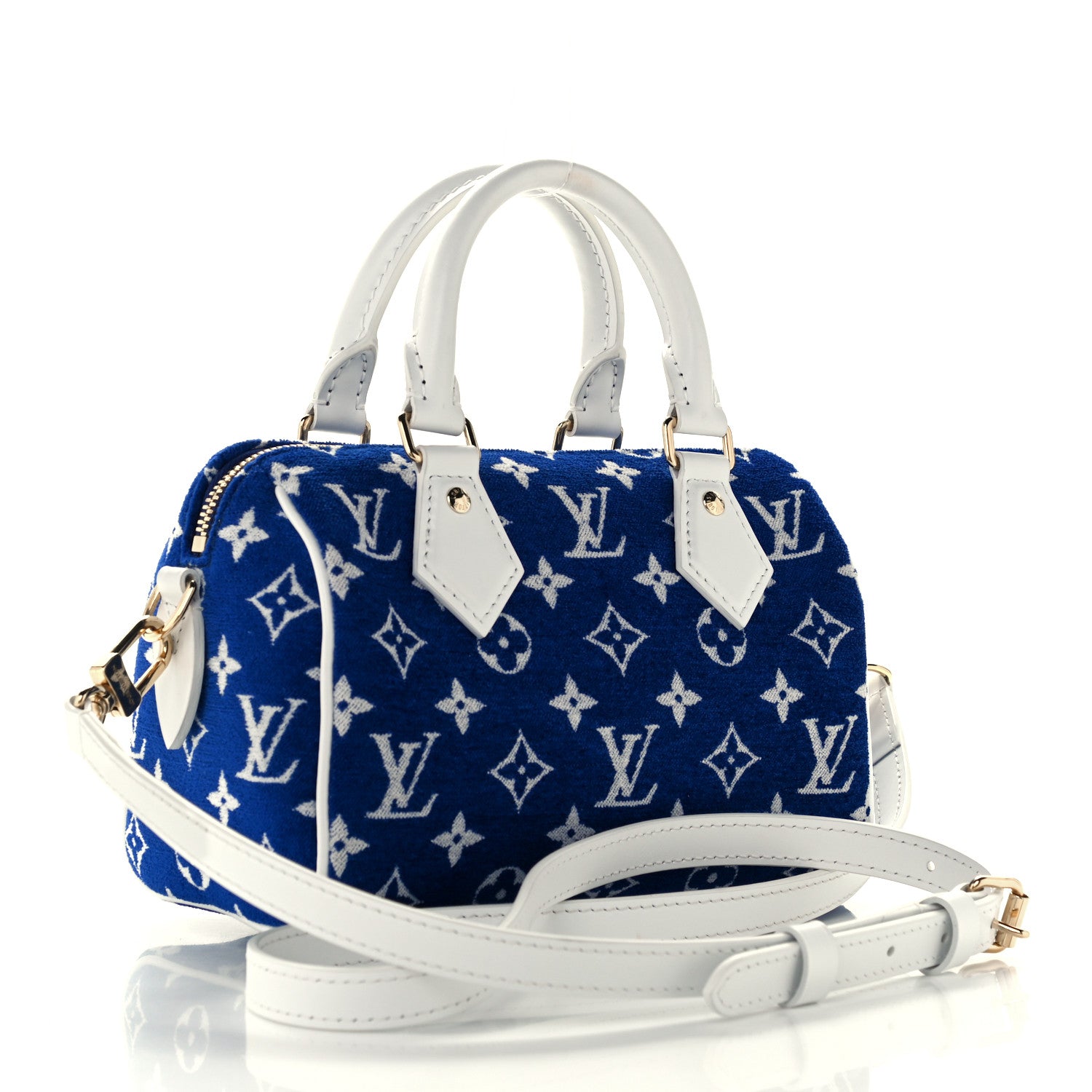 Louis Vuitton Jacquard Velvet Monogram LV Match Speedy Bandouliere 20 Blue 2 of 9