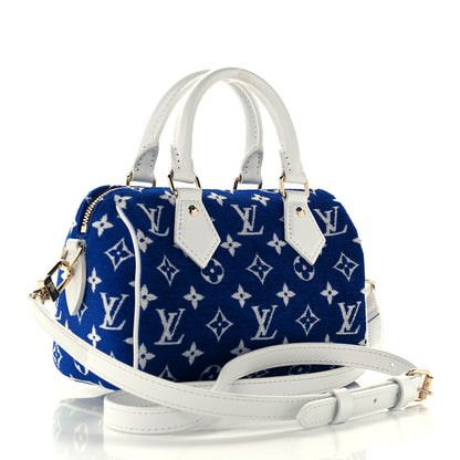 Louis Vuitton Jacquard Velvet Monogram LV Match Speedy Bandouliere 20 Blue 2 of 9