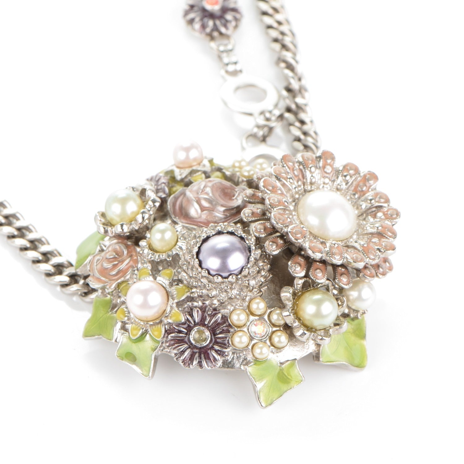 Chanel Crystal Enamel Pearl Flower CC Belt Silver 4 of 7