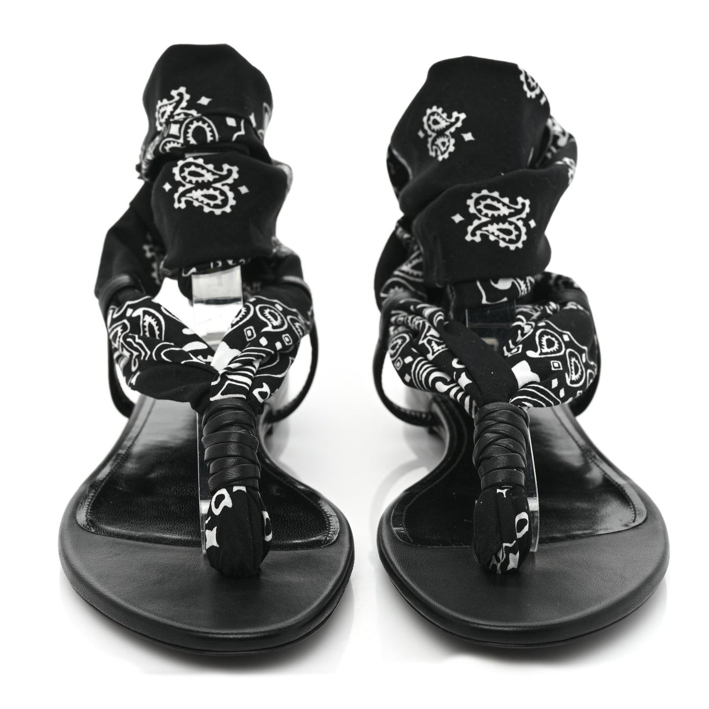 Printed Tessuto Nappa Vendome Bandana Dallas 05 Foulard Ankle Strap Sandals 37.5 Black