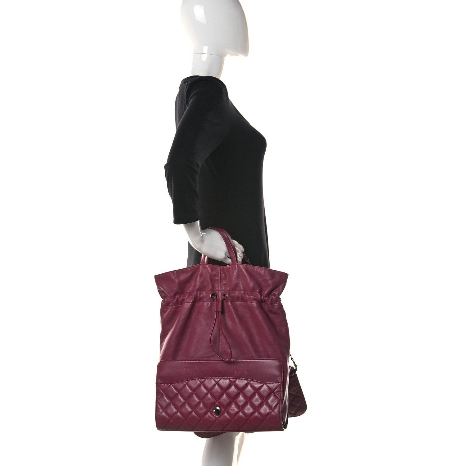 Chanel Lambskin Quilted Jumbo Grocery By Chanel Drawstring Shopping Bag Dark Pink 2 of 14