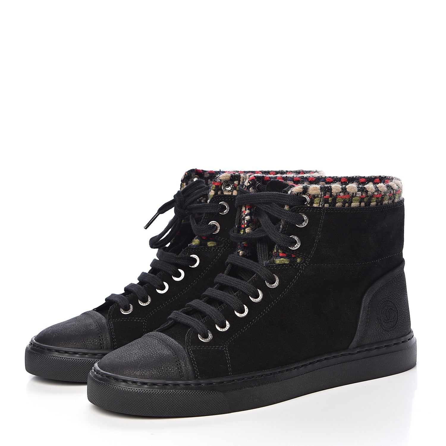 Chanel Suede Tweed High Top Sneakers 35.5 Black 3 of 9