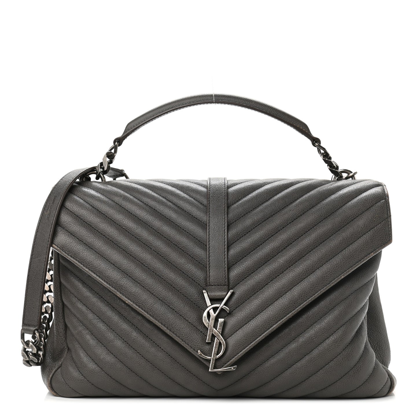 Sheepskin Matelasse Chevron Monogram Large College Satchel Dark Anthracite