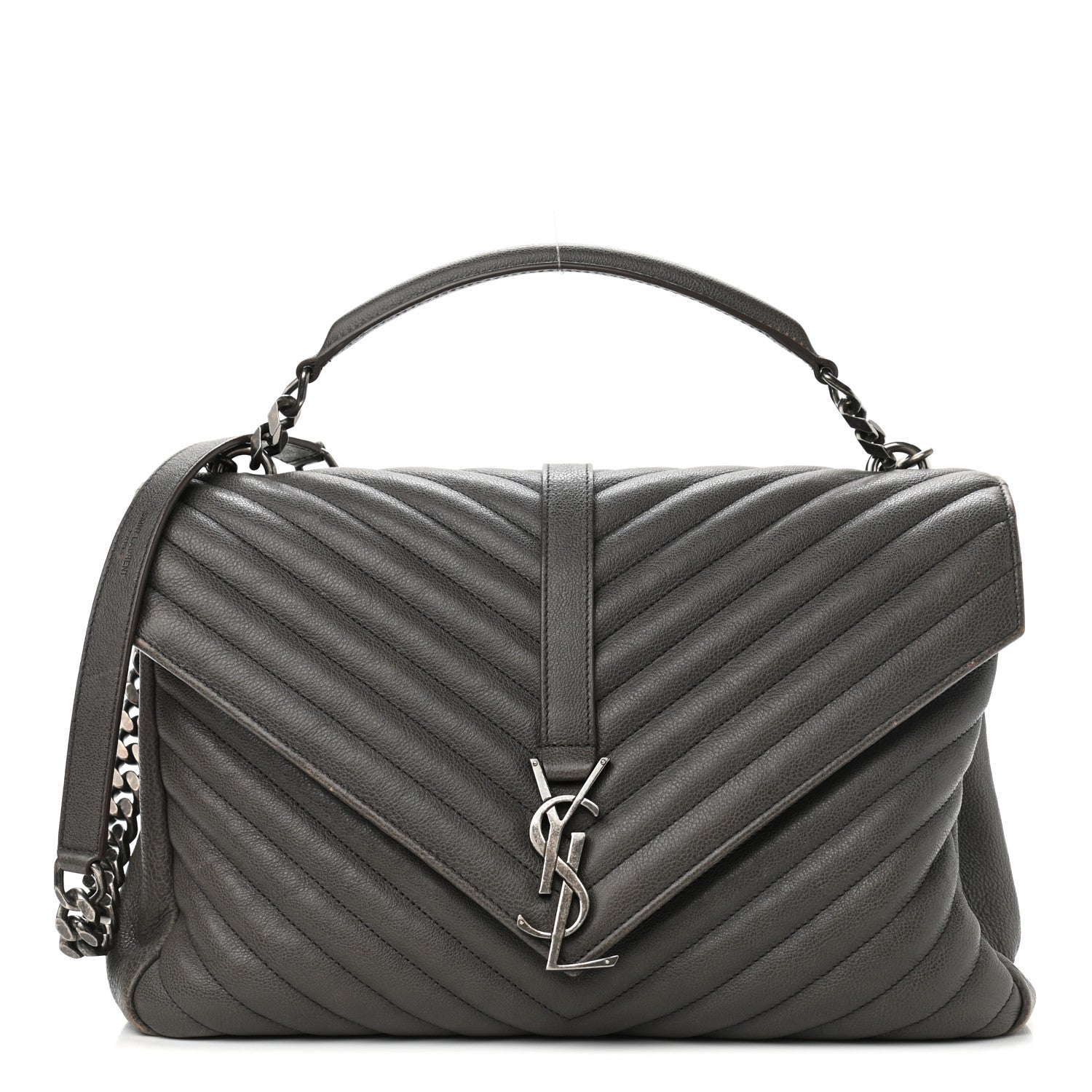 Saint Laurent Sheepskin Matelasse Chevron Monogram Large College Satchel Dark Anthracite 1 of 14
