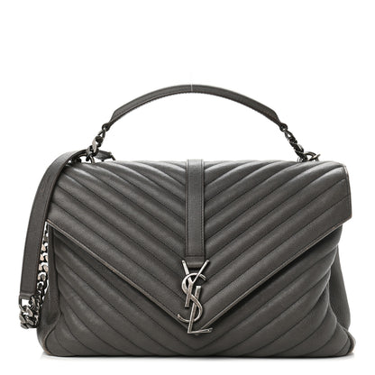Saint Laurent Sheepskin Matelasse Chevron Monogram Large College Satchel Dark Anthracite 1 of 14