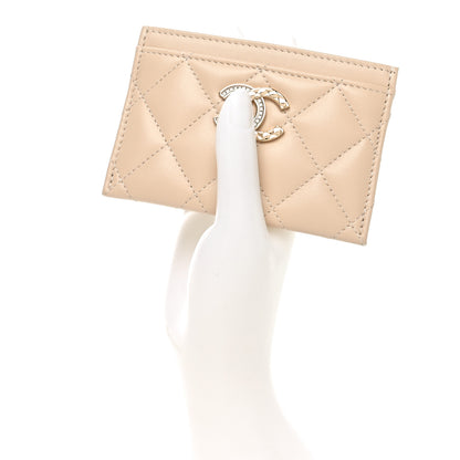 Chanel Lambskin Quilted Crystal CC Card Holder Beige 2 of 8