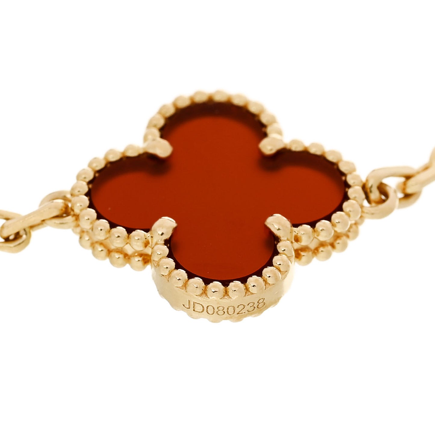 18K Yellow Gold Carnelian 5 Motifs Vintage Alhambra Bracelet