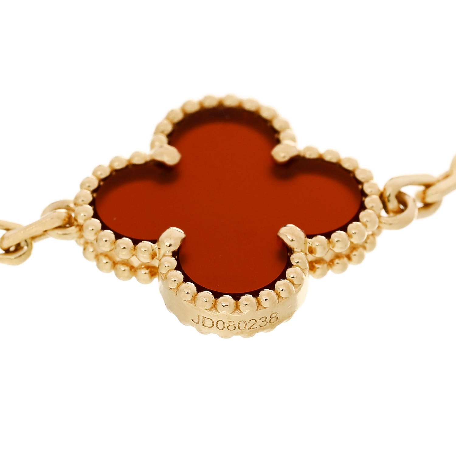 Van Cleef & Arpels 18K Yellow Gold Carnelian 5 Motifs Vintage Alhambra Bracelet 3 of 4