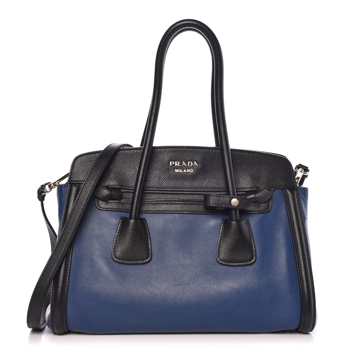 Prada Saffiano City Calf Bi-Color Tote Bluette Black 1 of 9