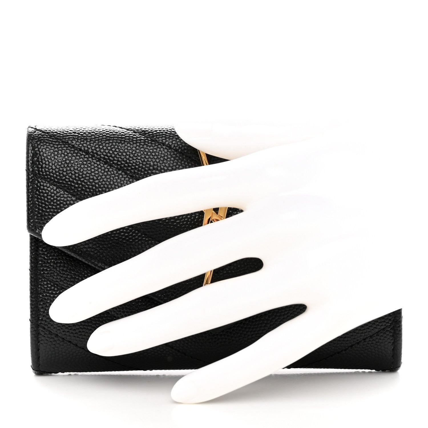 Saint Laurent Grain De Poudre Matelasse Chevron Small Monogram Envelope Wallet Black 2 of 8