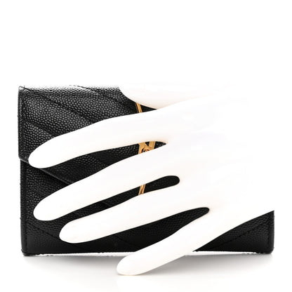 Saint Laurent Grain De Poudre Matelasse Chevron Small Monogram Envelope Wallet Black 2 of 8