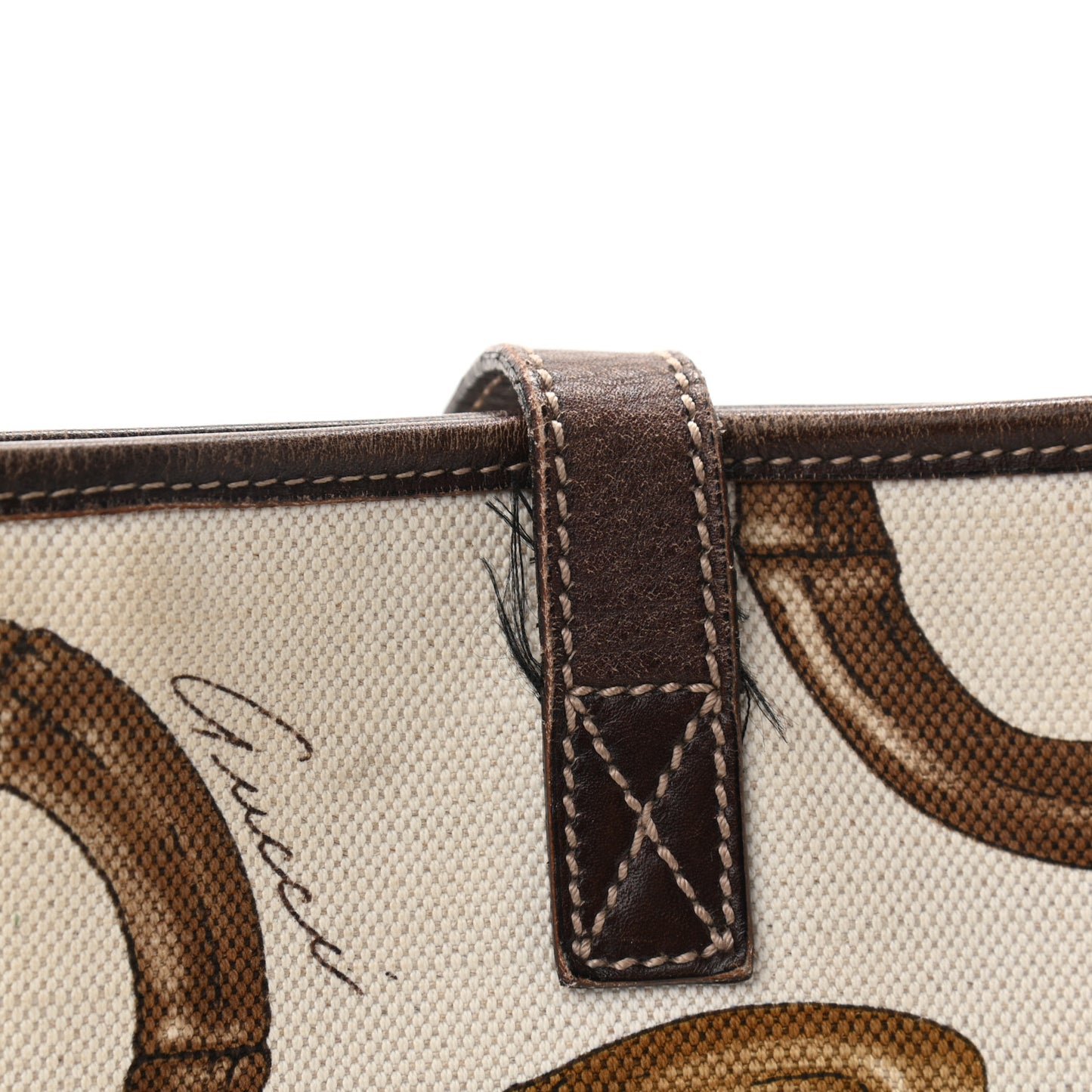 Canvas Bamboo Horsebit Print Tote White