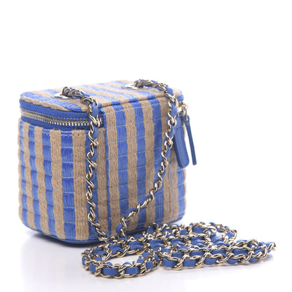 Chanel Raffia Jute Striped Mini Vanity Case With Chain Blue Beige 3 of 10