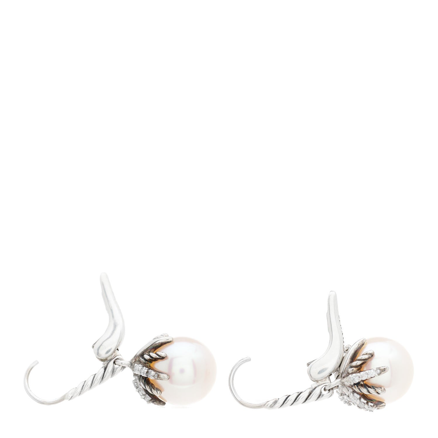 David Yurman Sterling Silver Diamond 9.5mm Pearl Starburst Drop Earrings 4 of 4
