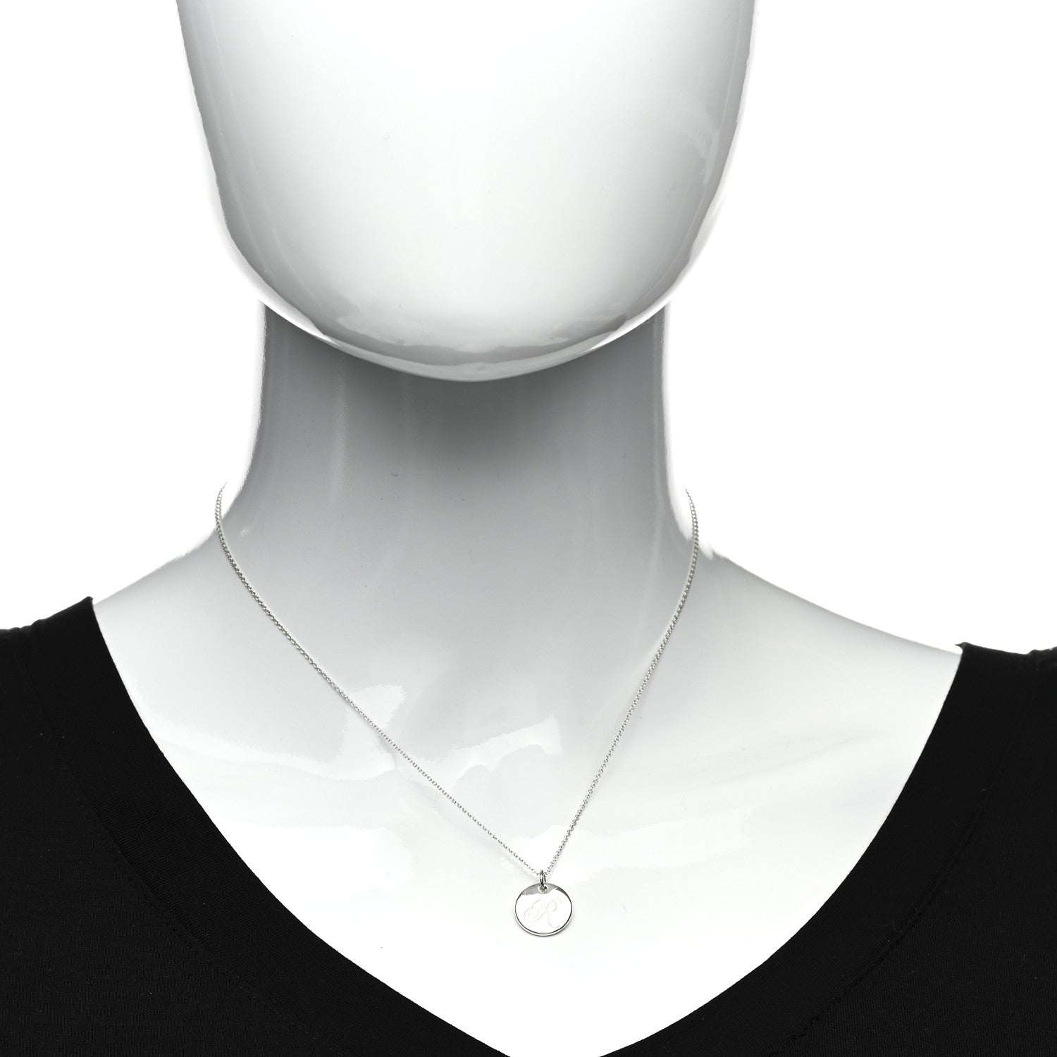 Tiffany Sterling Silver Letter R Round Pendant Necklace 2 of 4