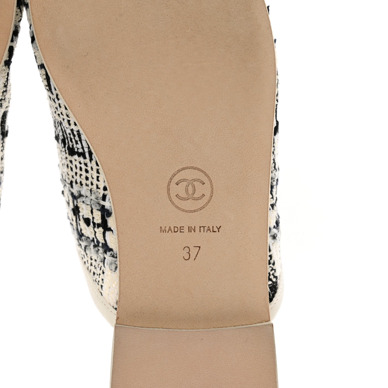 Chanel Tweed Lambskin CC Flat Mules 37 White Black 6 of 10