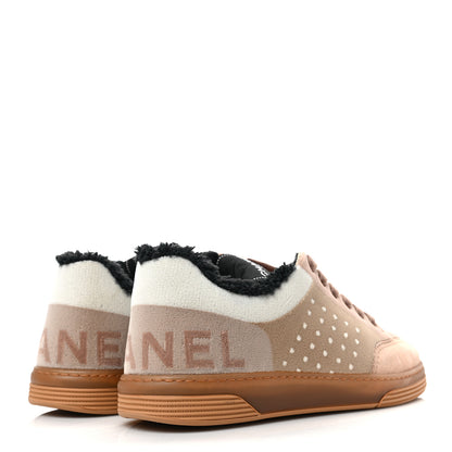 Chanel Fabric Suede Calfskin Logo Sneakers 38 Light Beige 4 of 7