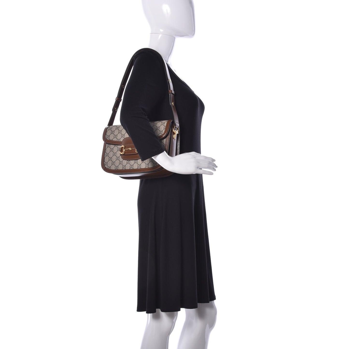 GG Supreme Monogram Horsebit 1955 Shoulder Bag Beige Brown Sugar