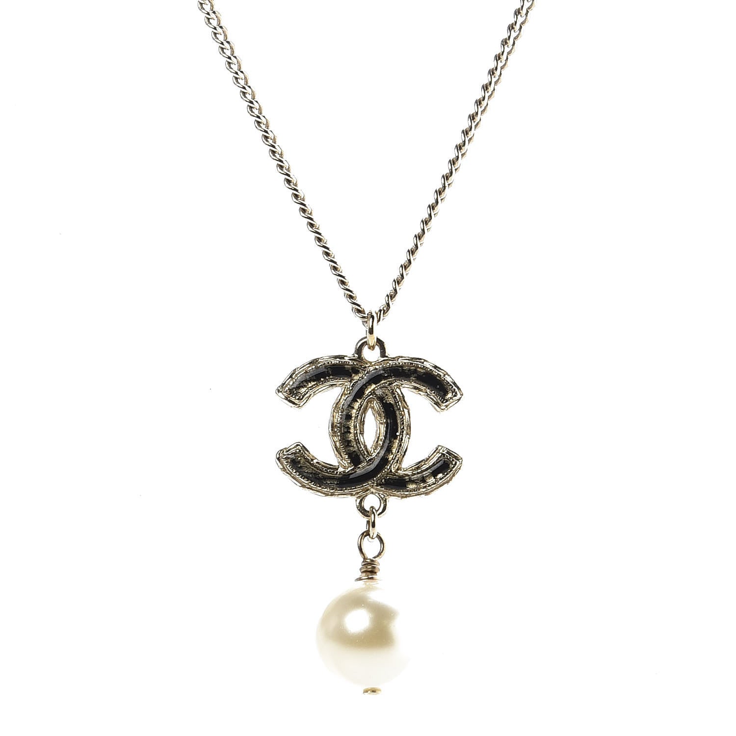 Chanel Resin Holographic Pearl CC Drop Necklace Gold 4 of 6