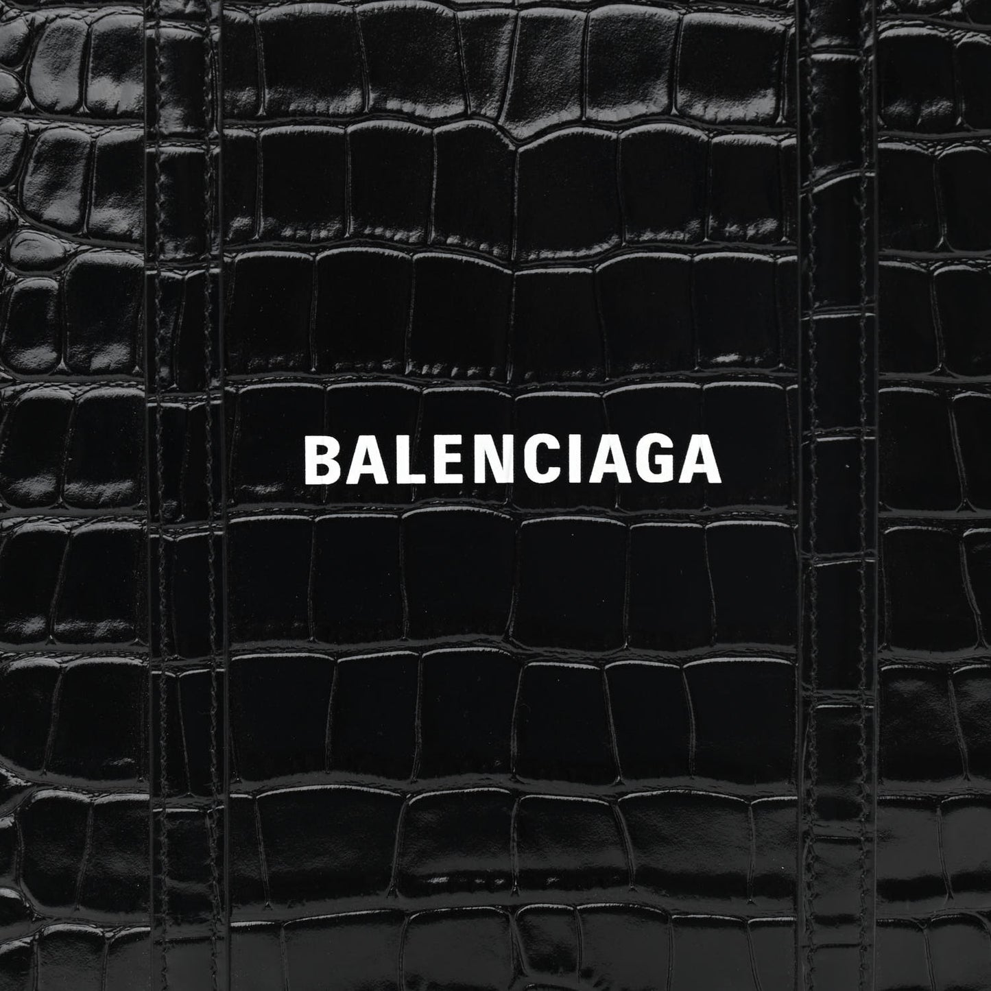 Shiny Calfskin Logo Crocodile Embossed XXS Everyday Tote Black