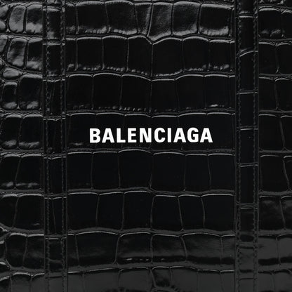 Balenciaga Shiny Calfskin Logo Crocodile Embossed XXS Everyday Tote Black 7 of 9