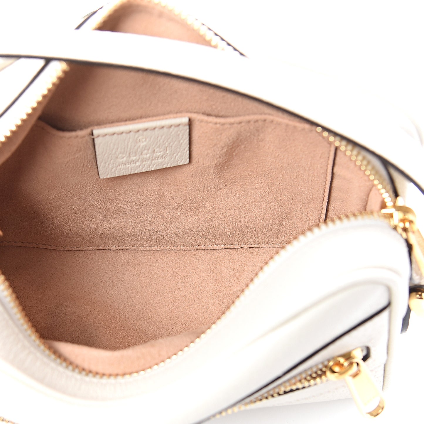 Textured Dollar Calfskin Web Mini Ophidia Shoulder Bag Mystic White