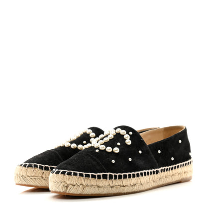 Chanel Suede Pearl CC Espadrilles 38 Black 3 of 10