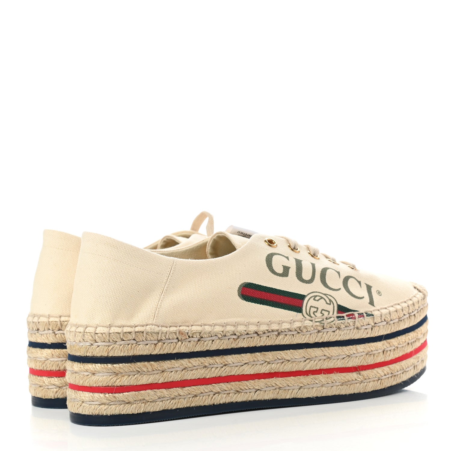 Gucci Canvas Logo Lace-Up Platform Espadrilles 40 Greggio Grege 4 of 11