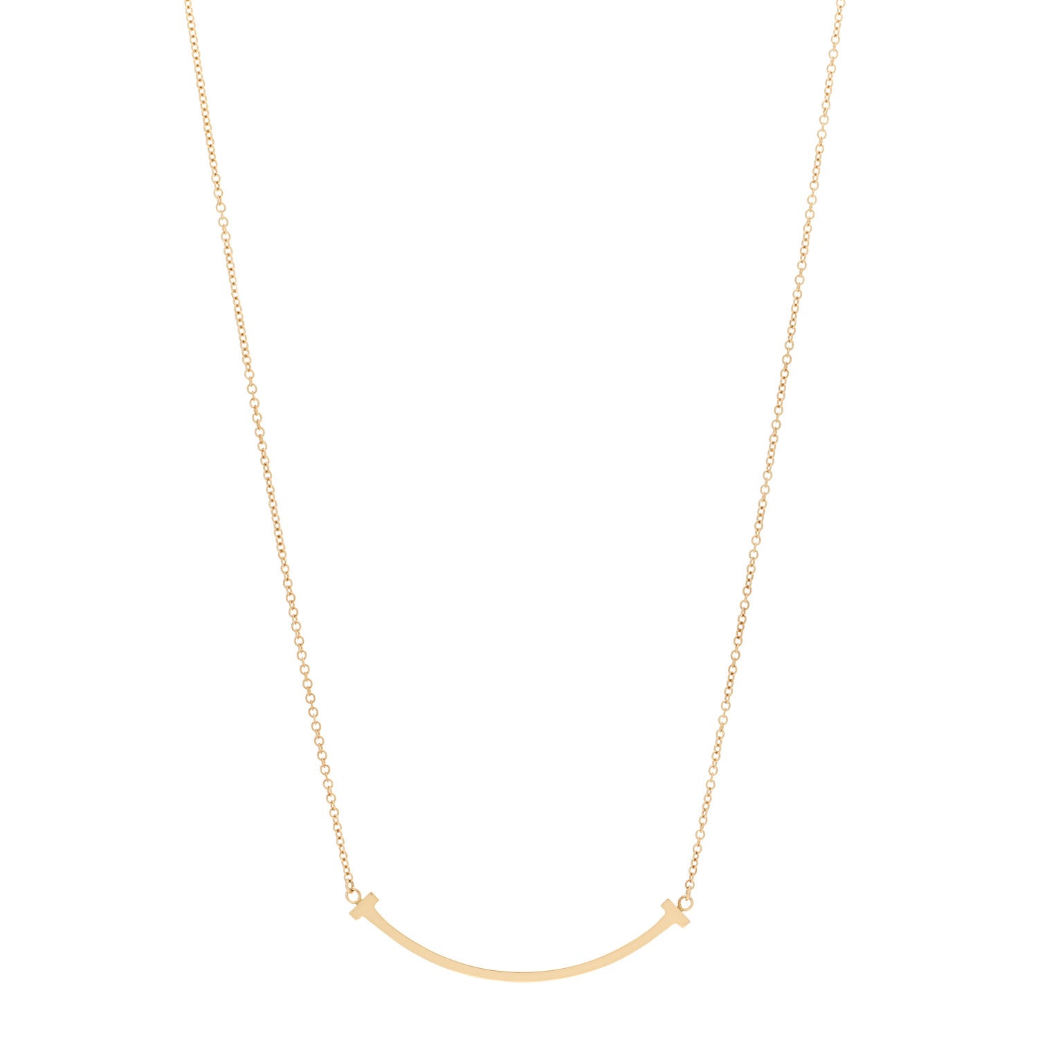 Tiffany 18K Yellow Gold Small T Smile Pendant Necklace 1 of 5