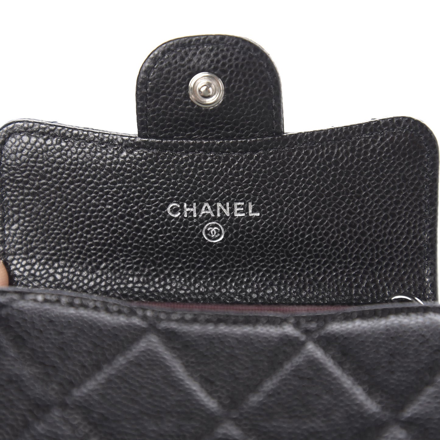 Caviar Quilted Flap Card Holder On Chain Black
