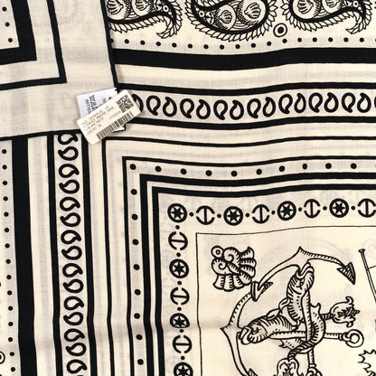 Hermes Cashmere Silk Tatouages Marins Bandana Shawl 140 White Black 3 of 3