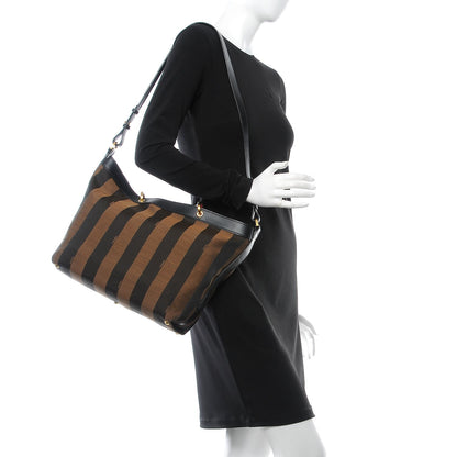 Fendi Pequin Cuoio Vegetale Shoulder Tote Tobacco Black Cuoio 2 of 9