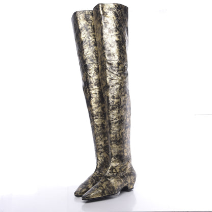 Chanel Metallic Lambskin Over the Knee Boots 37 Gold Black 3 of 8