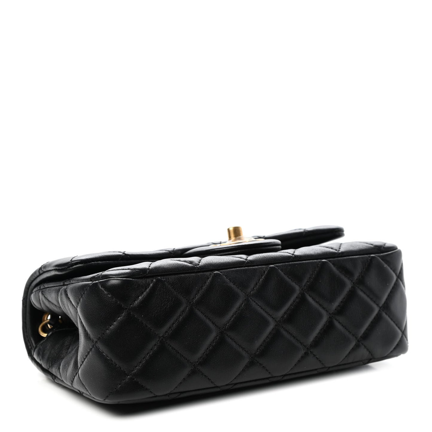 Lambskin Quilted Mini Rectangular Pearl Crush Flap Black