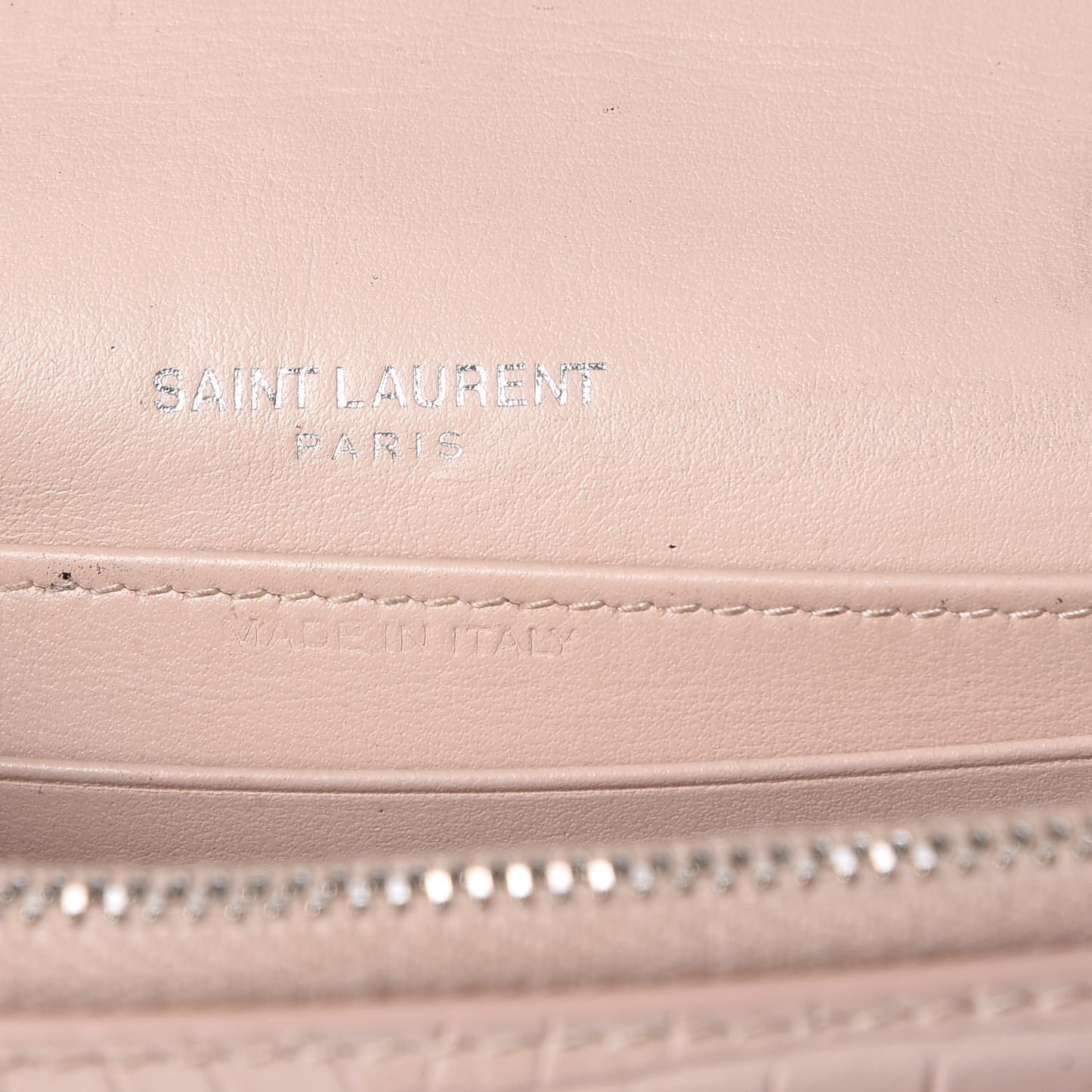 Calfskin Crocodile Embossed Monogram Sunset Chain Wallet Soft Nude