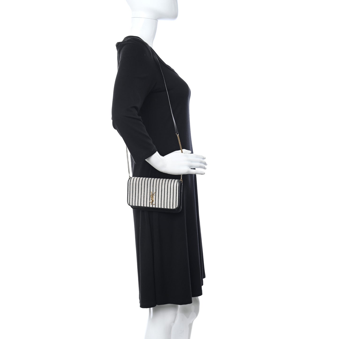 Canvas Striped Phone Holder Crossbody Beige Black