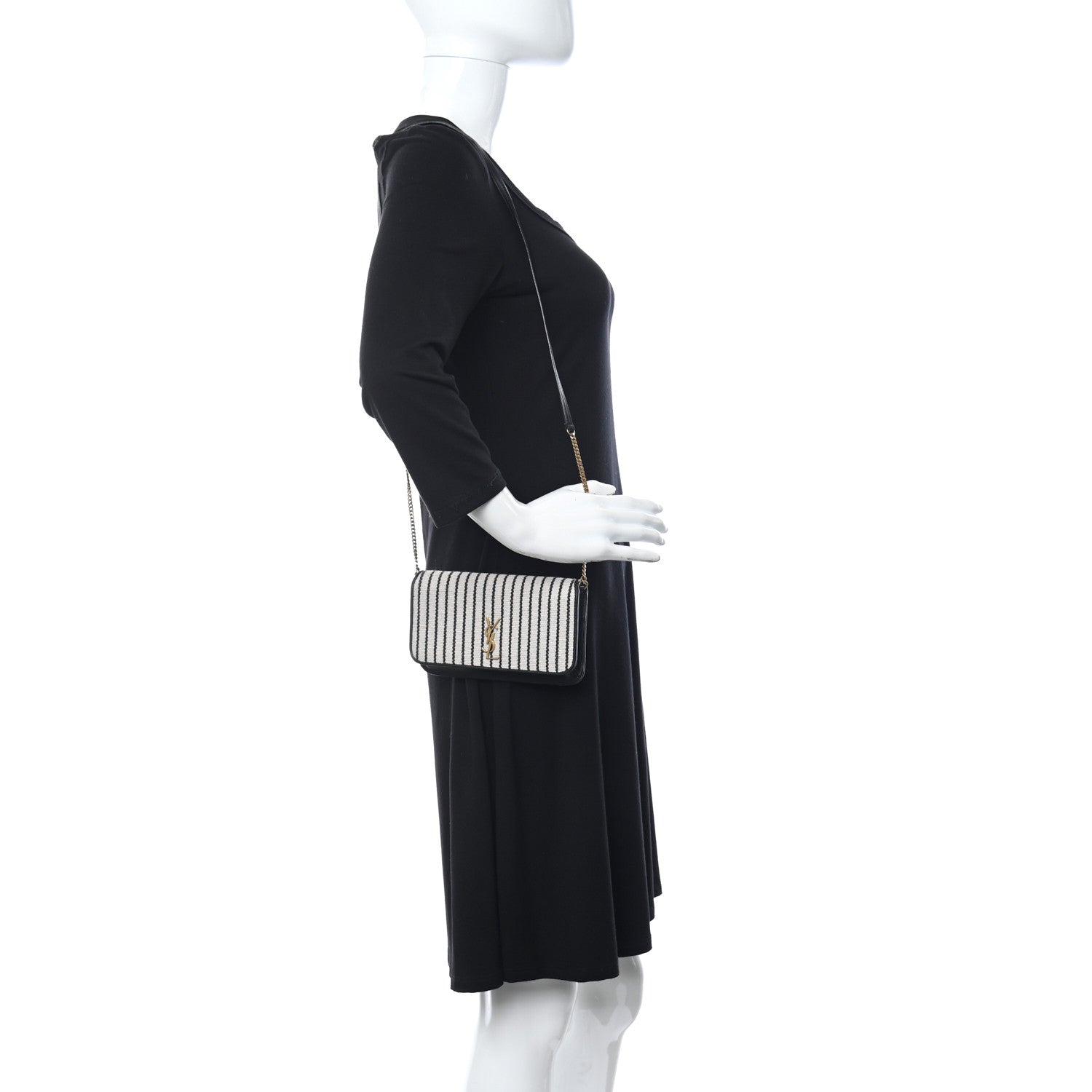 Saint Laurent Canvas Striped Phone Holder Crossbody Beige Black 2 of 10