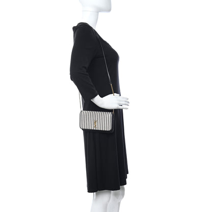Saint Laurent Canvas Striped Phone Holder Crossbody Beige Black 2 of 10