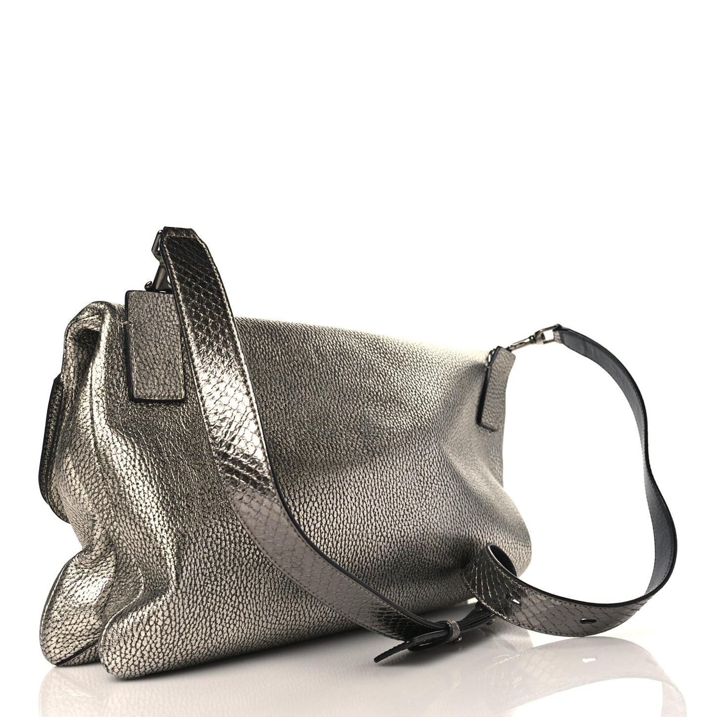 Metallic Calfskin Elaphe Ziad Bag Silver