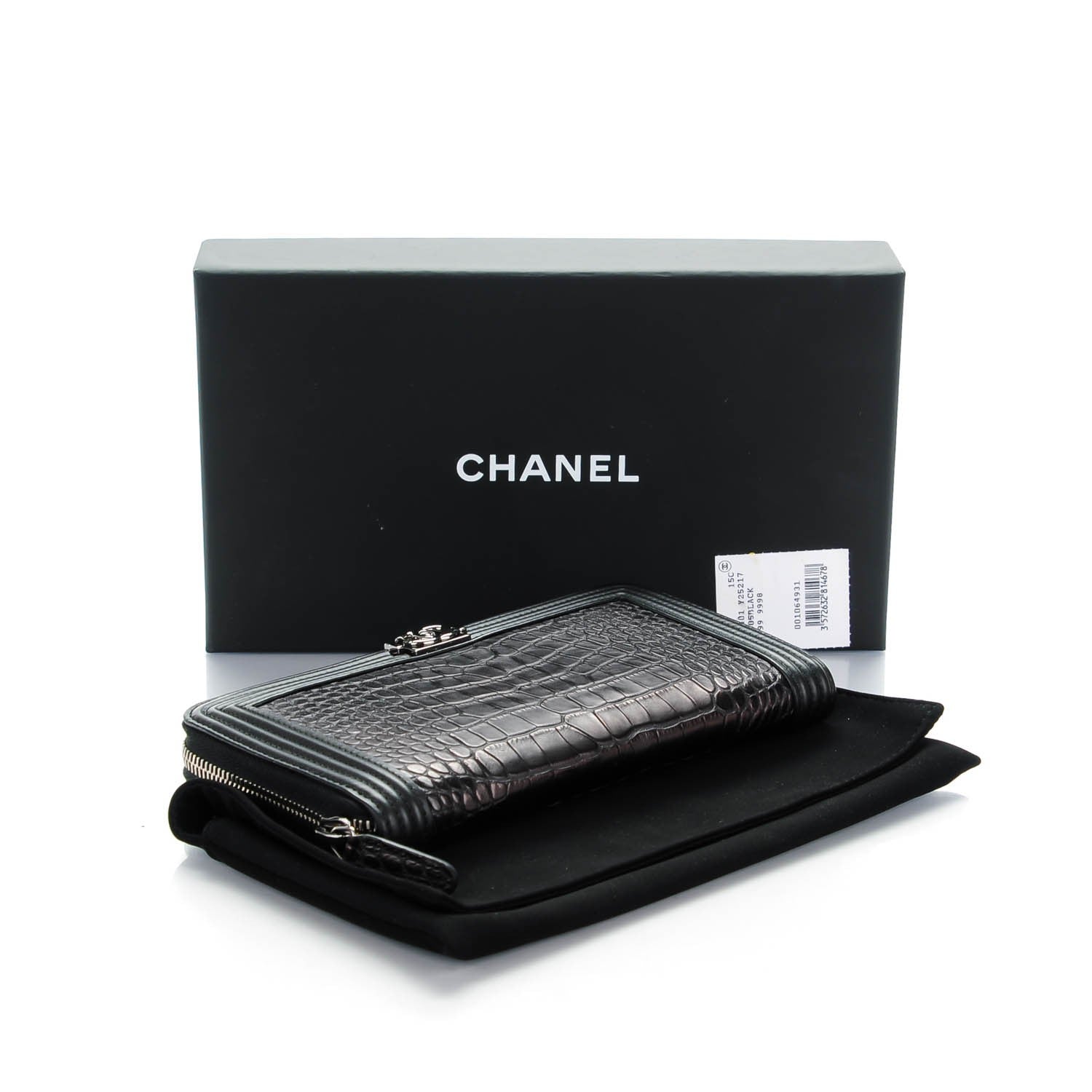 Chanel Alligator Boy Zip Around Wallet Black 4 of 8