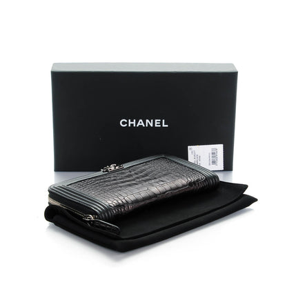Chanel Alligator Boy Zip Around Wallet Black 4 of 8