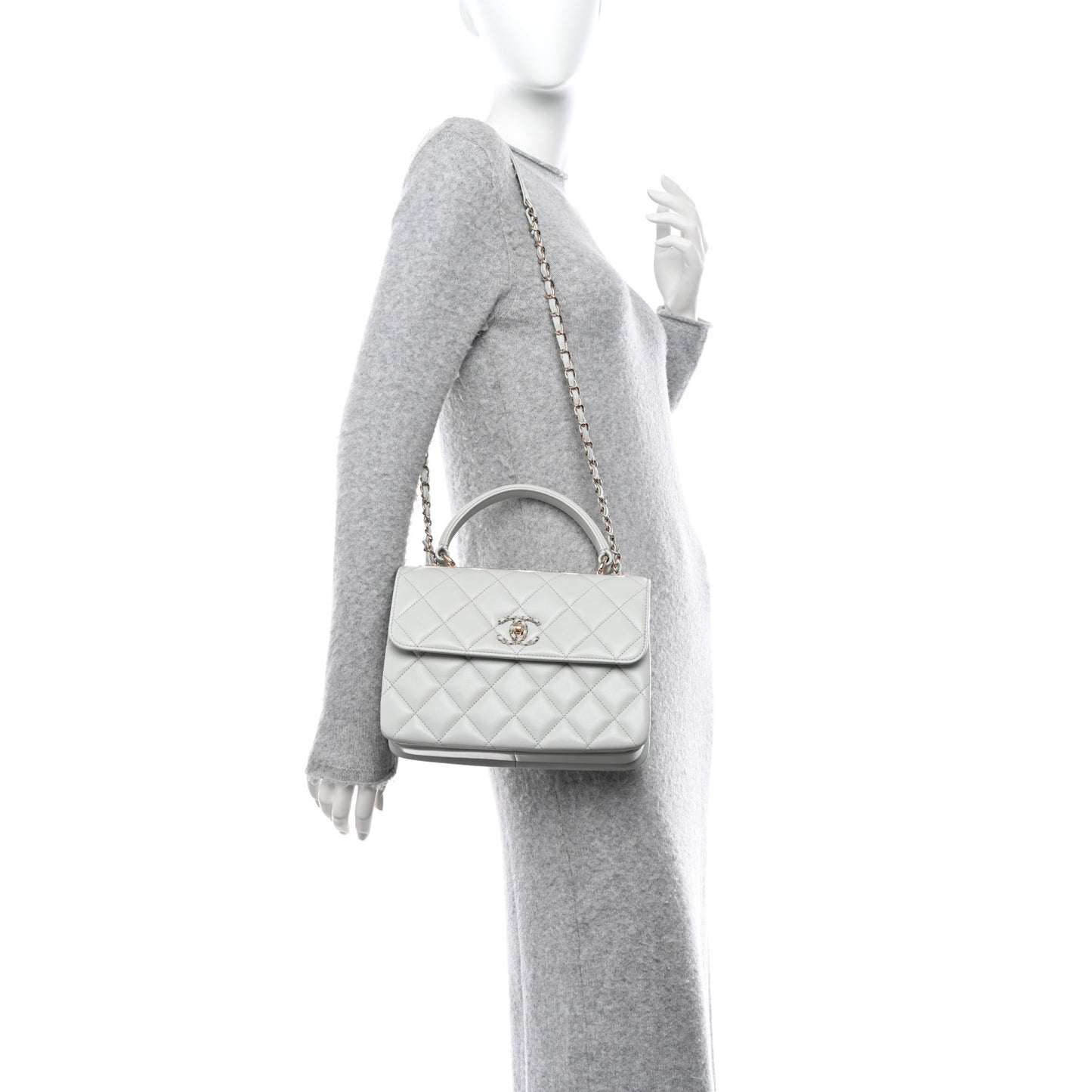 Lambskin Quilted Small Trendy Chain CC Flap Dual Handle Bag Light Blue