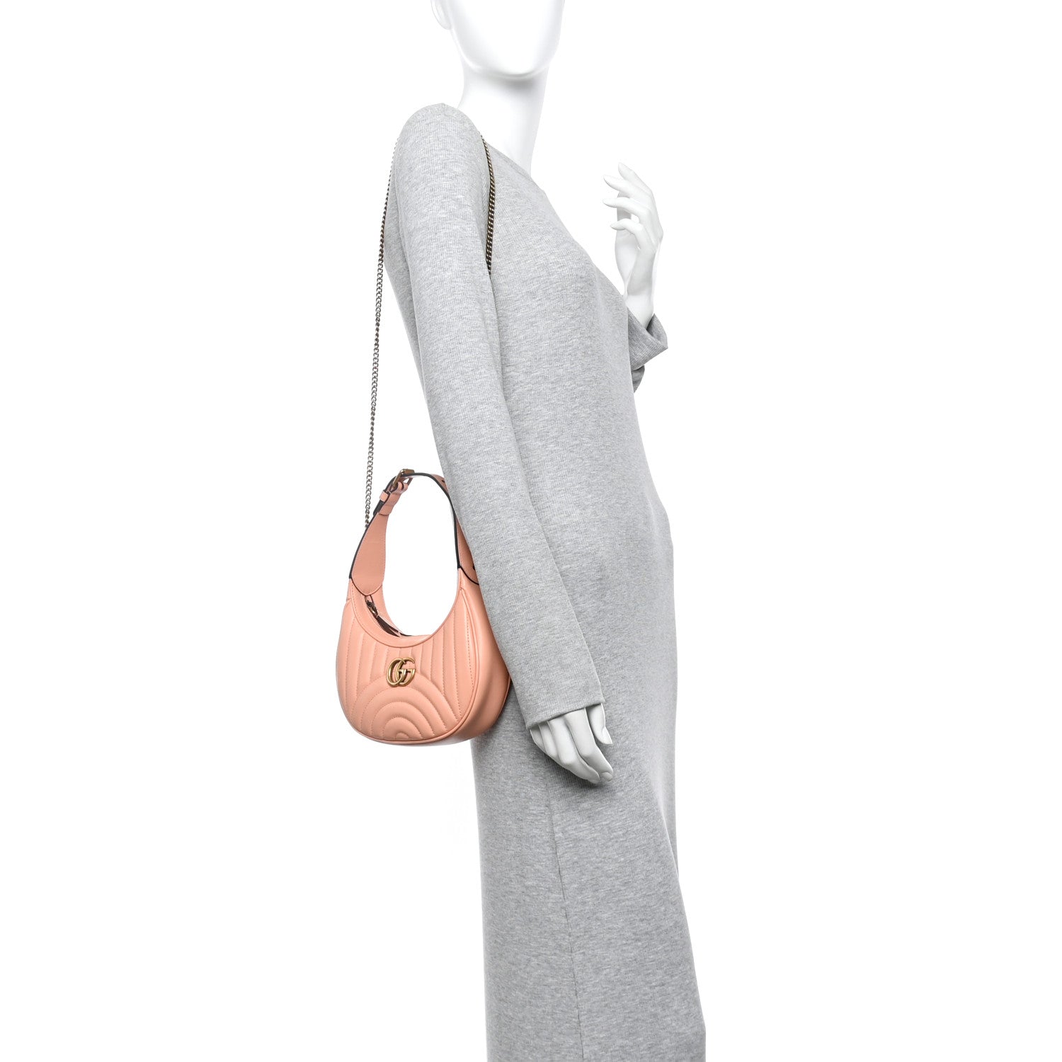 Gucci Calfskin Vertical Ring Matelasse Mini GG Marmont Half Moon Hobo Peachy Chic 2 of 11