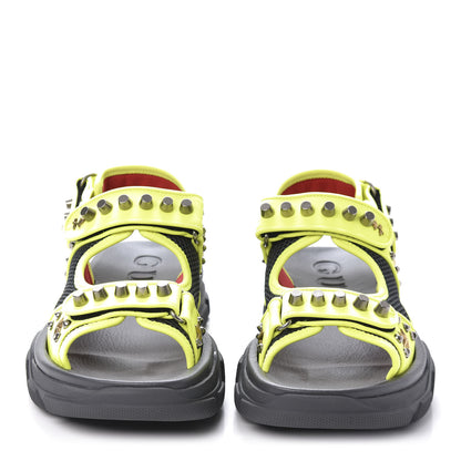 Gucci Technical Canvas Calfskin Studded Mens Aguru Sandals 7 Neon Yellow 2 of 8