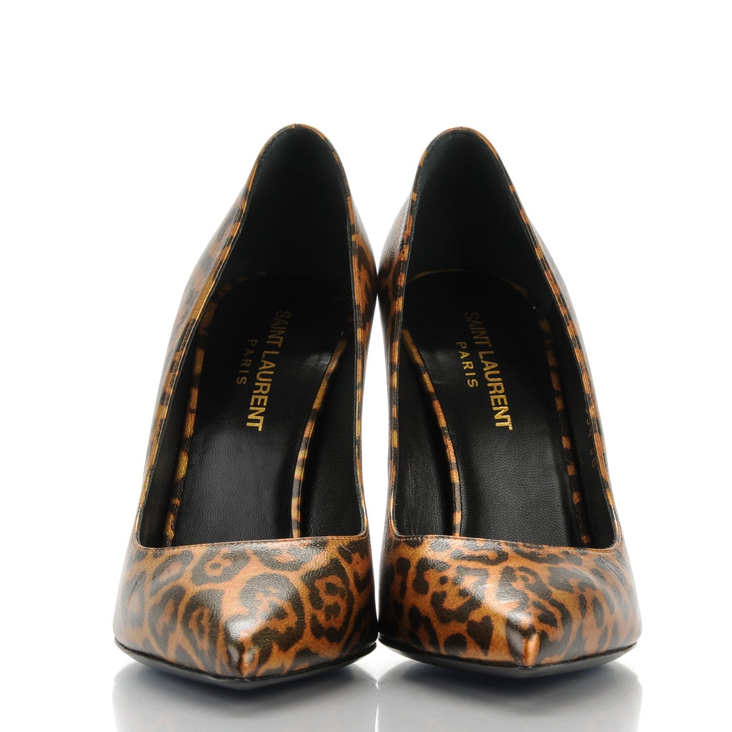 Leopard Lame Double Cat Pumps 38 Gold