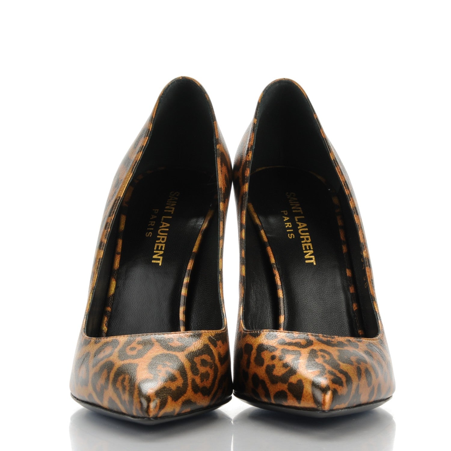 Saint Laurent Leopard Lame Double Cat Pumps 38 Gold 2 of 8